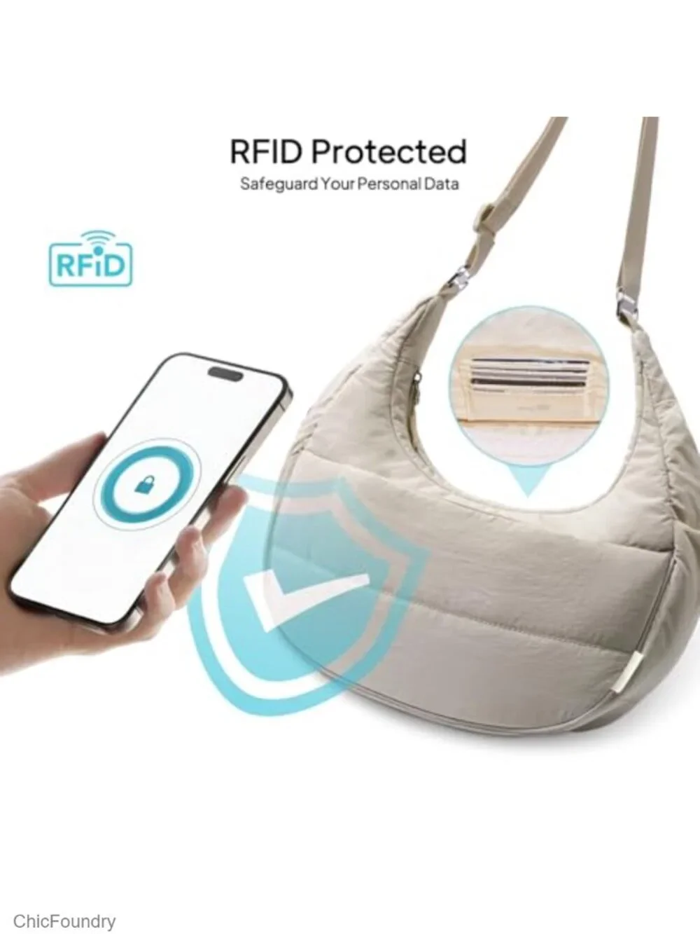 Puffer Crossbody Bag for Women with Water Bottle Holder, 7L Multi-Pocket Travel